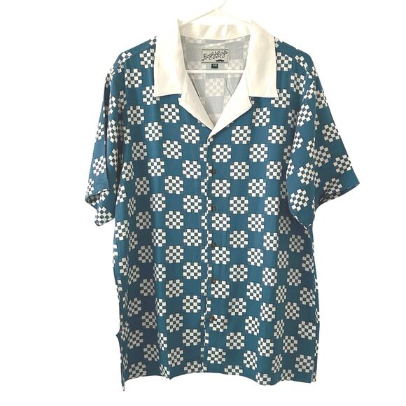 Bogey Boys Men's Blue Big Check Button Front Golf Retro Look Shirt L Large New - Picture 1 of 7